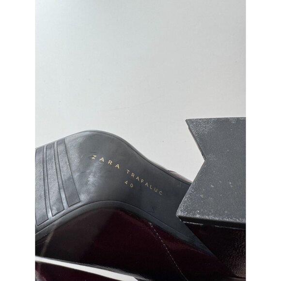 NWOT ZARA Dark Burgundy Patent Faux Leather Block Heel Ankle Boots, Size 40 - Picture 12 of 14
